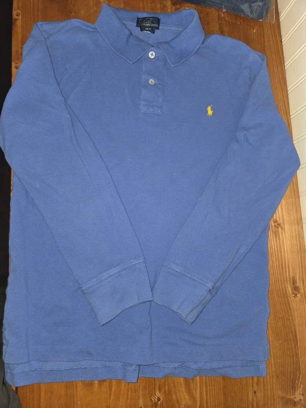 Ralph Lauren Boys L 14-16 Long Sleeve Blue Mesh Polo Shirt